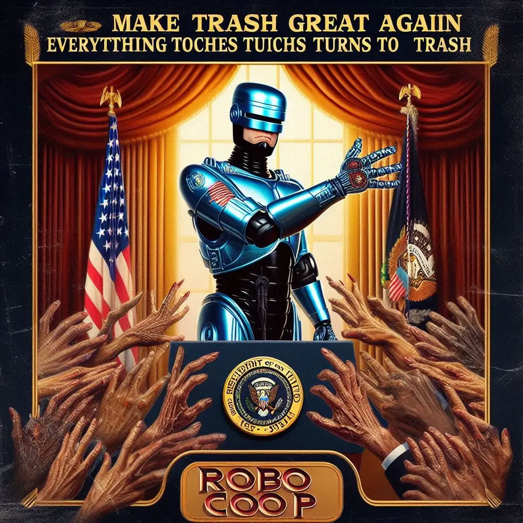 ROBOTIC HANDS GRABBING AT TRASHY POWER