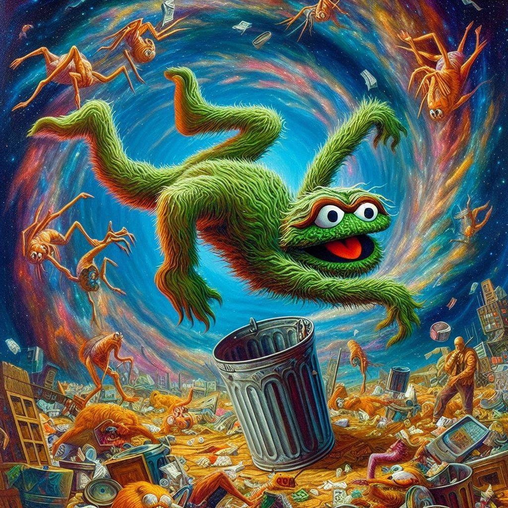 GARBAGE MONSTER SWIMMING IN COSMIC TRASH