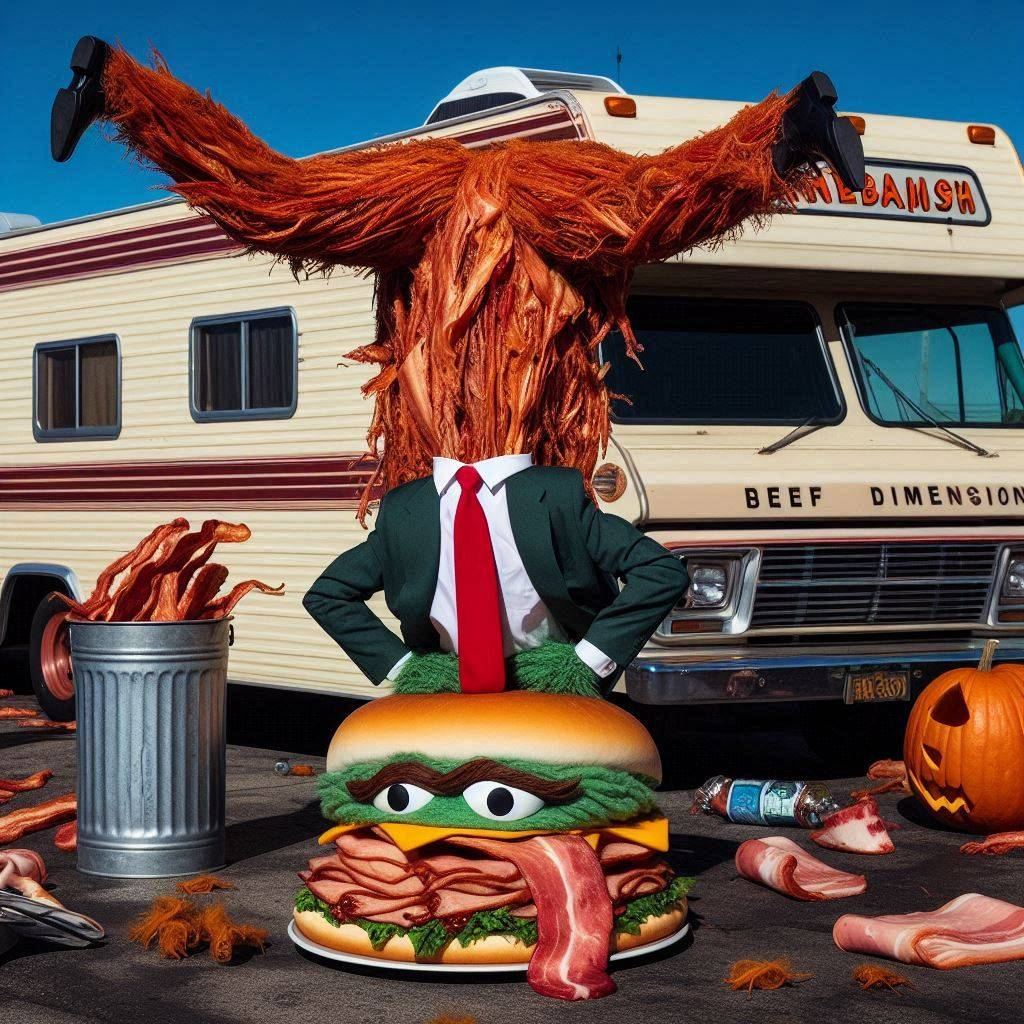 BURGER FUCKING A TRASH CAN OF BACON