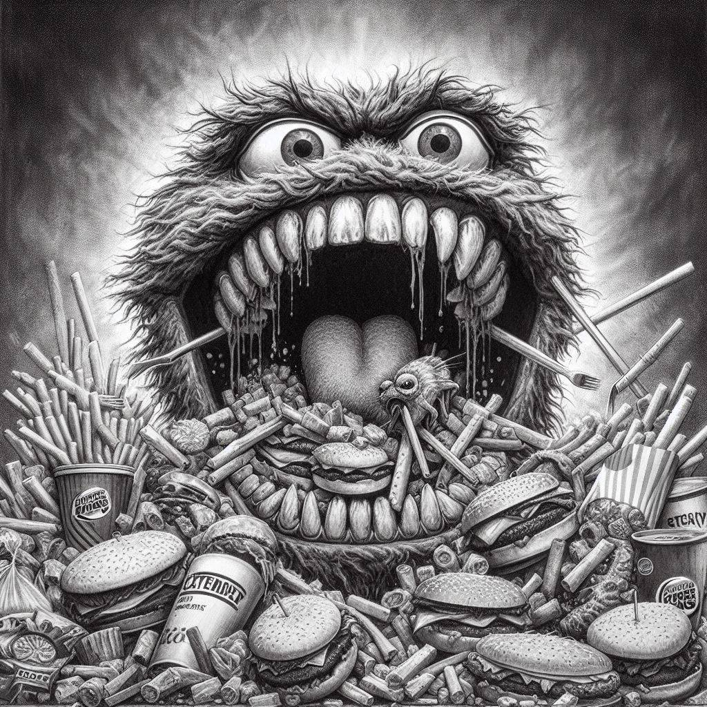 MONSTER GORGING ON GARBAGE LIKE A GLUTTONOUS BEAST