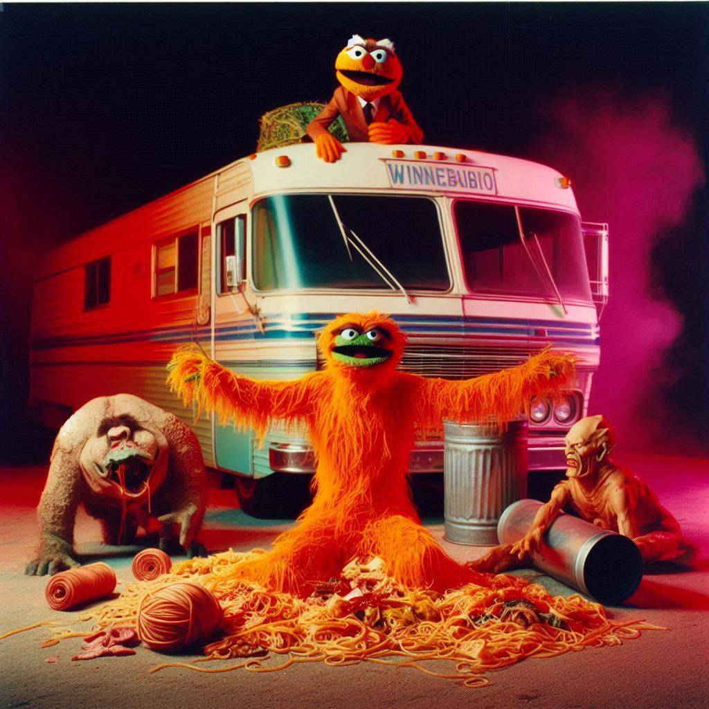 MONSTERS FEASTING ON GARBAGE AND SPAGHETTI