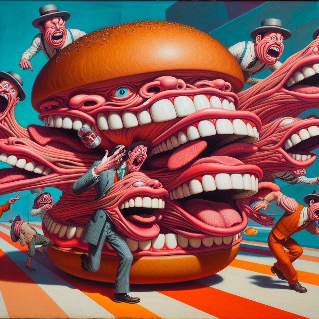 HAMBURGER VOMITING FACES AND FLESHY TONGUES