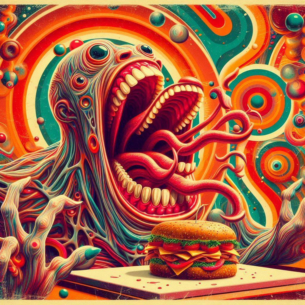 MONSTER DEVOURING A BURGER'S SOUL