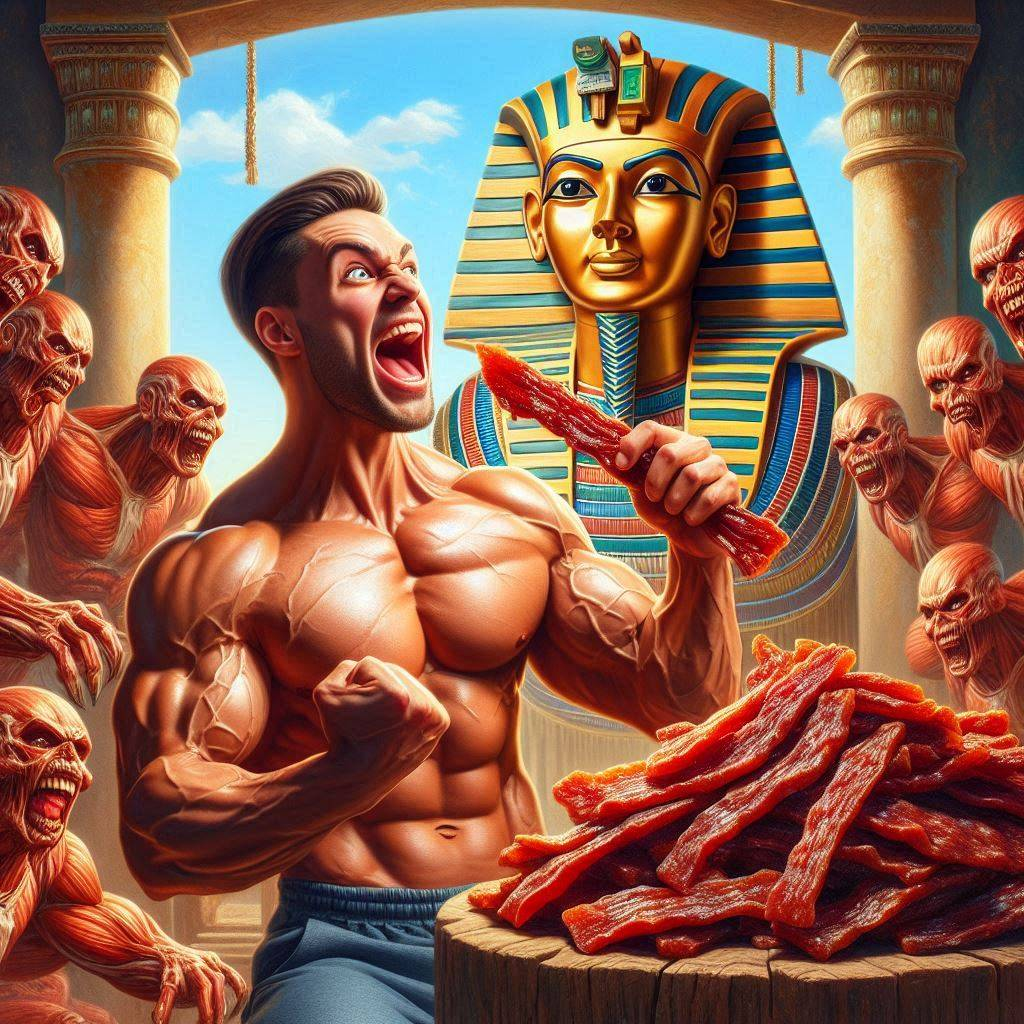 MUSCLE MAN SCREAMING AT EGYPTIAN ZOMBIES