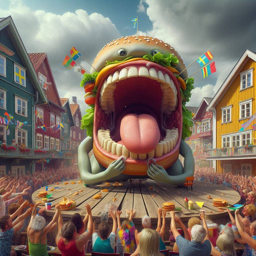 HAMBURGER GOBBLING THE TOWN'S SOUL WHOLE