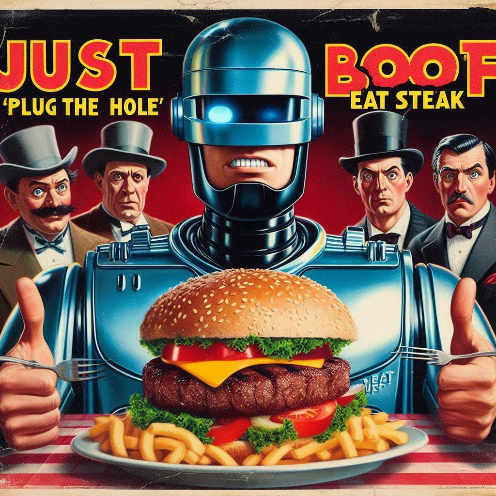 ROBOTIC CHEF SERVING MEATY DISASTER ON A PLATE