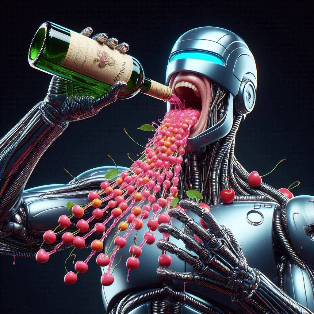 ROBOT VOMITING CHERRIES LIKE A DRUNKEN MACHINE