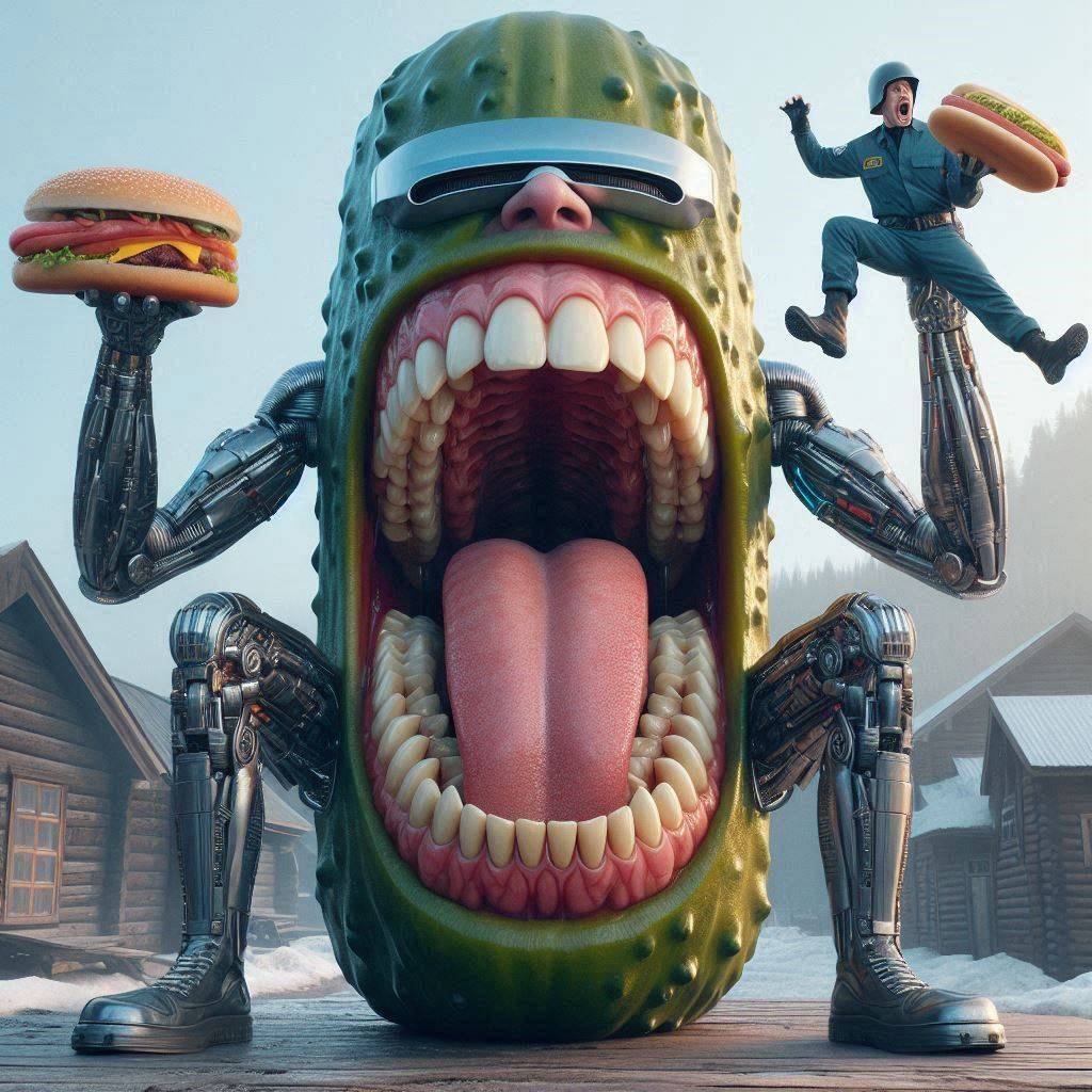 PICKLE MONSTER EATING HUMAN HAMBURGERS