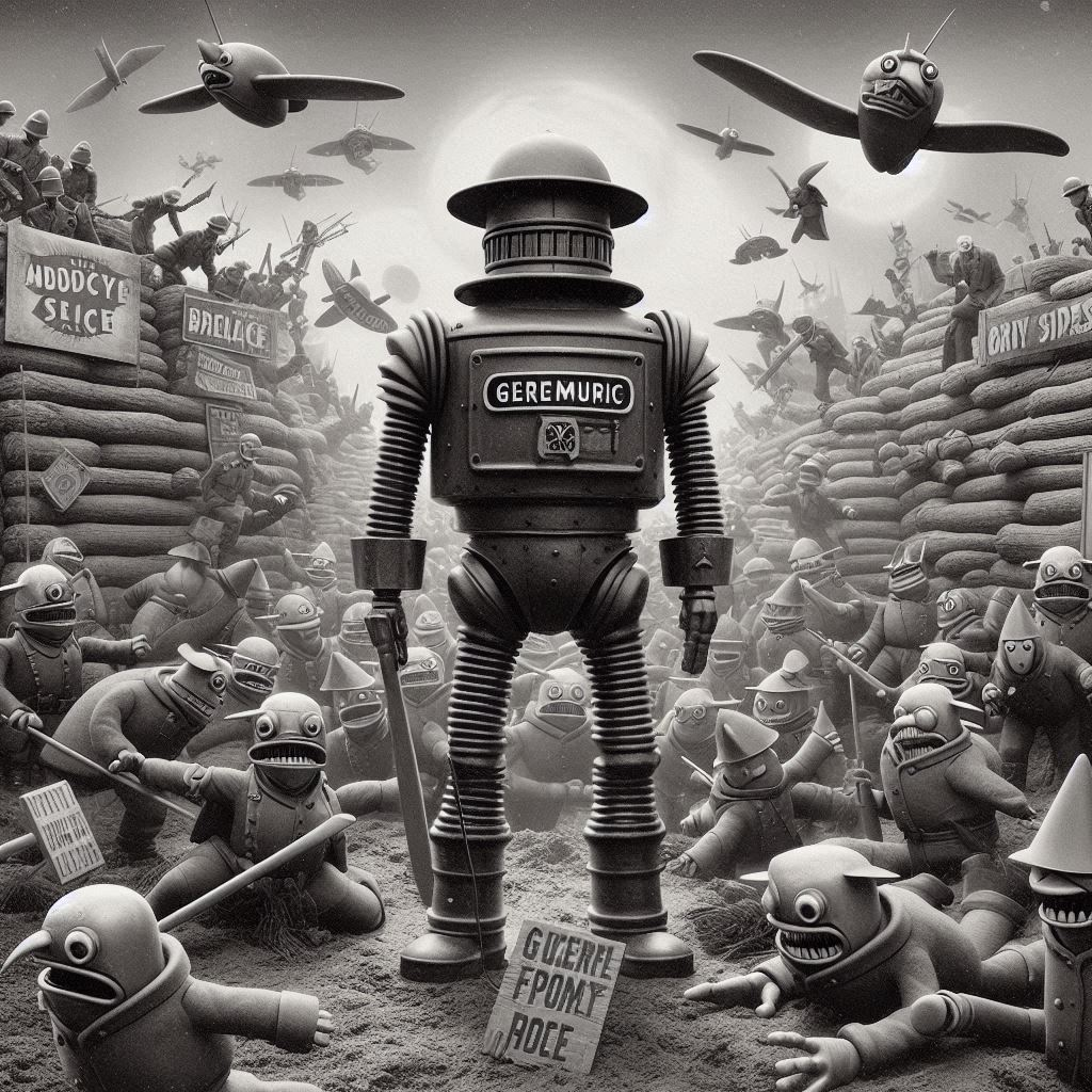 ROBOTS MARCHING INTO HELL'S MECHANICAL MOUTH