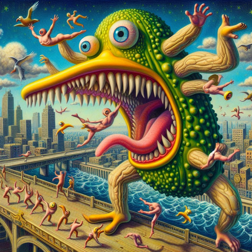 PICKLE MONSTER VOMITING NAKED SOULS INTO CITIES