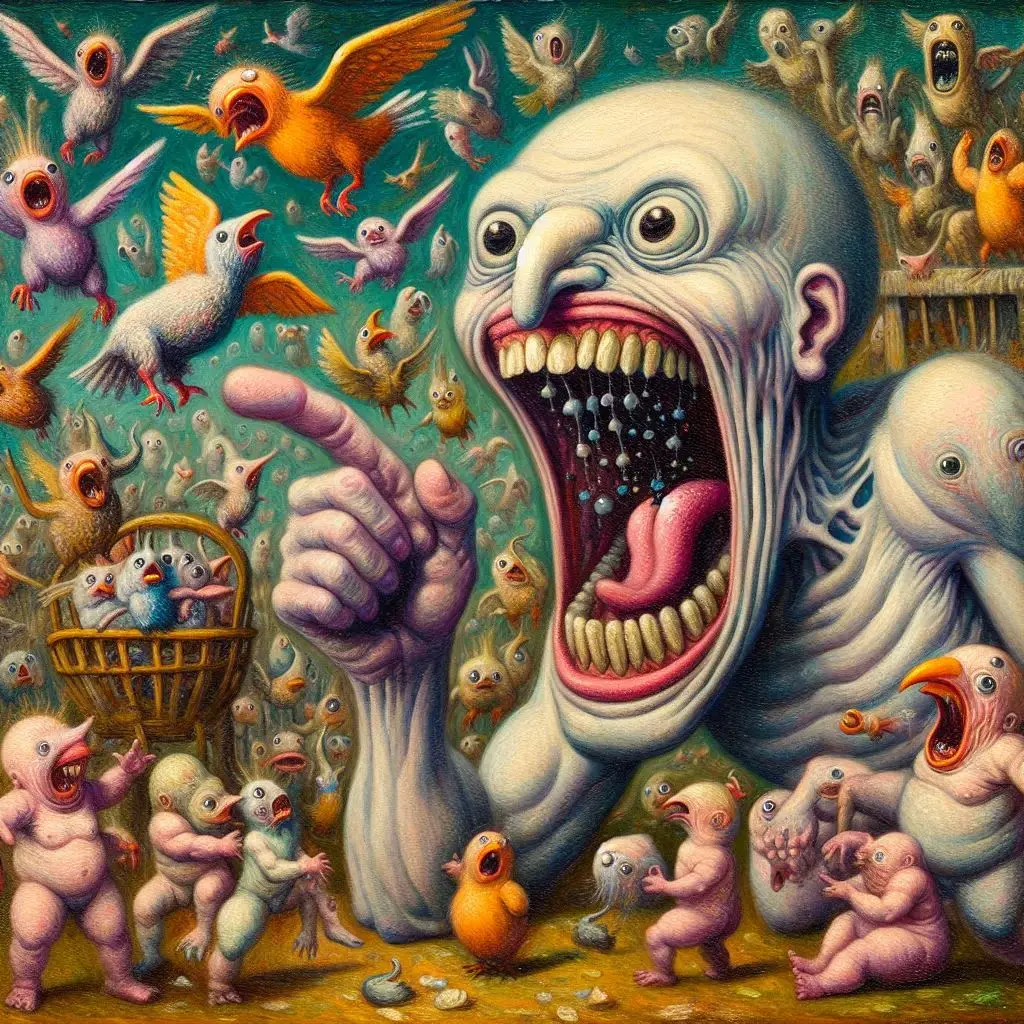 MONSTER SCREAMING AT A FLOCK OF FREAKS