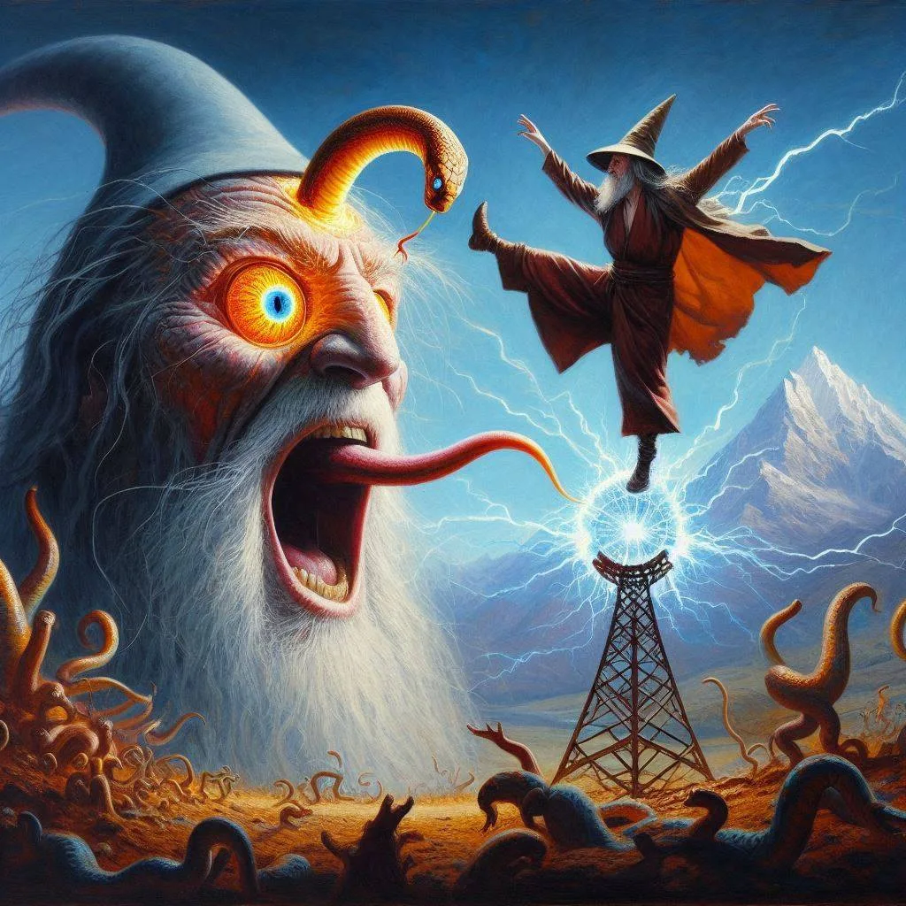 WIZARD'S MOUTH SPITTING SNAKES AND LIGHTNING