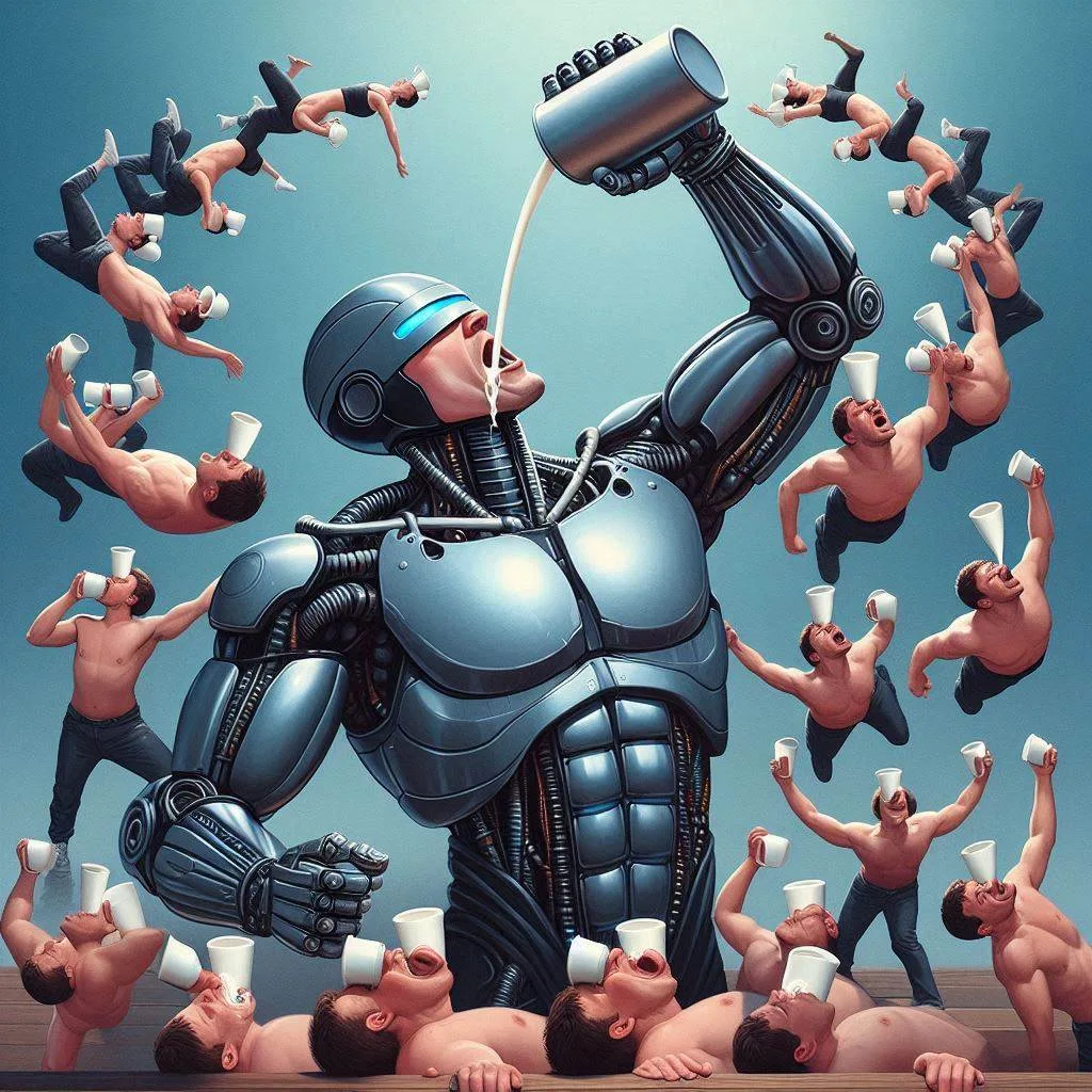 ROBOT CUMMING MILK ON HUMAN SLAVES