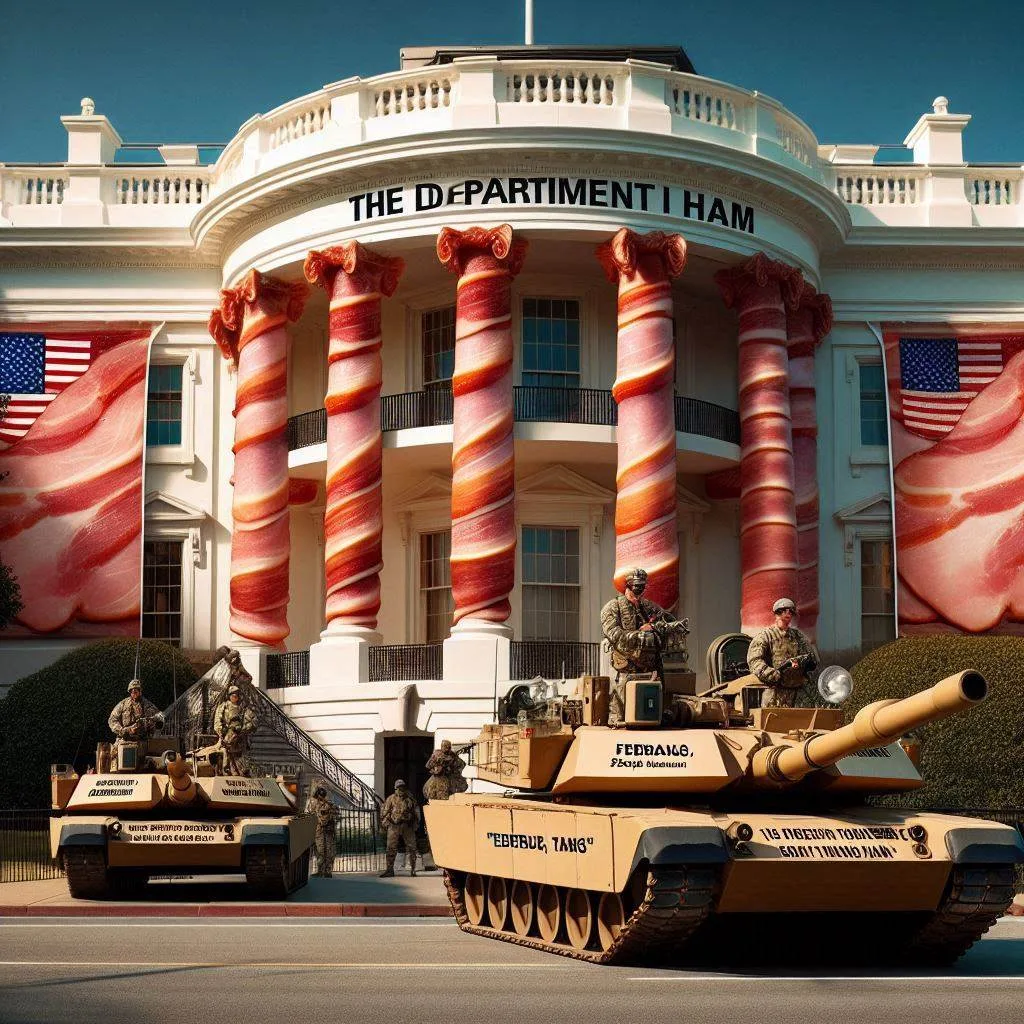 TANKS MOUNTING A BACON-WRAPPED WHITE HOUSE