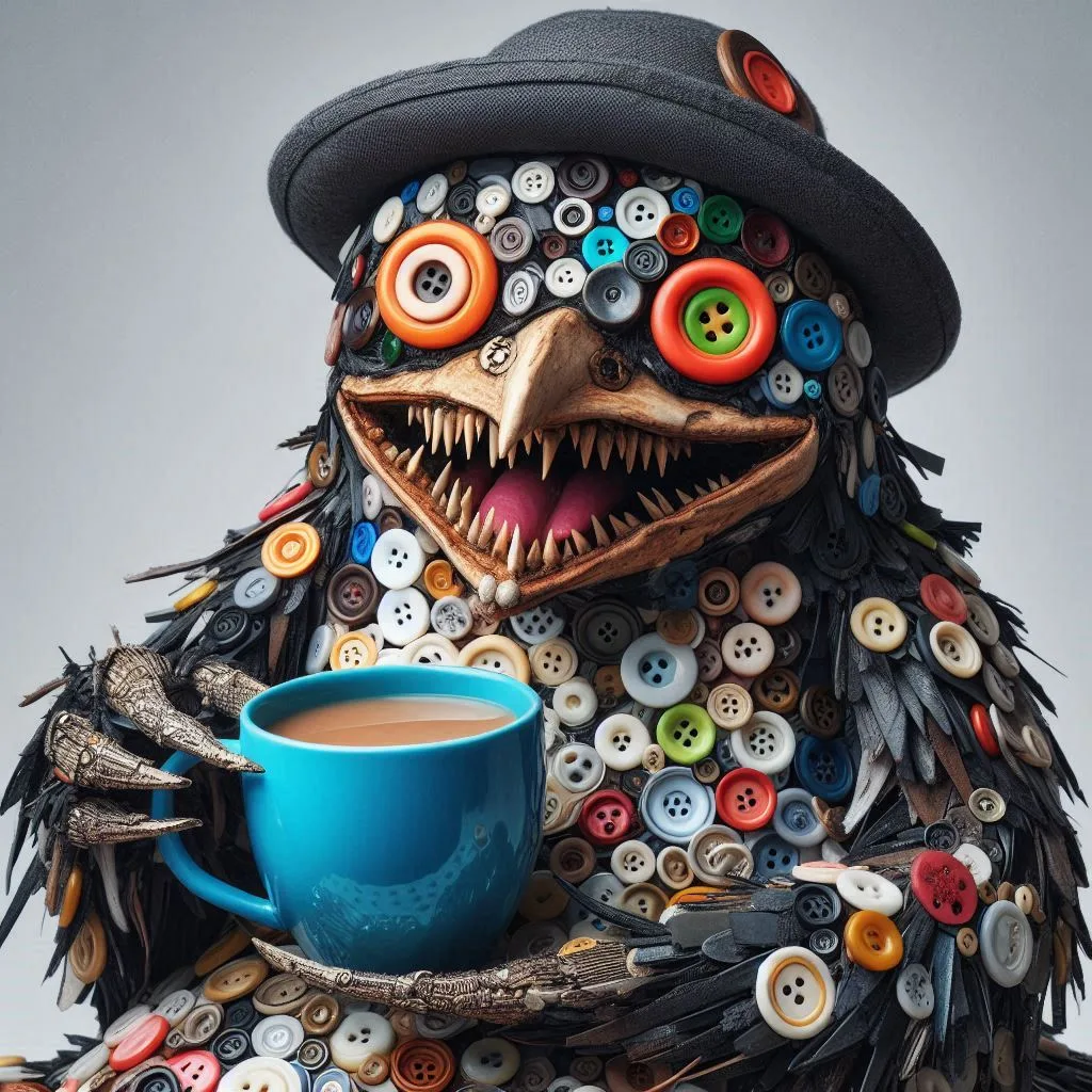 BUTTONS SHOVING COFFEE DOWN A MONSTER'S THROAT