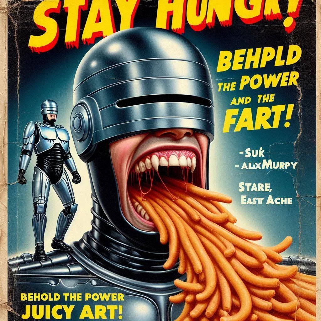 ROBOT GOBBLING WORMY PASTA LIKE A GLUTTONOUS BEAST
