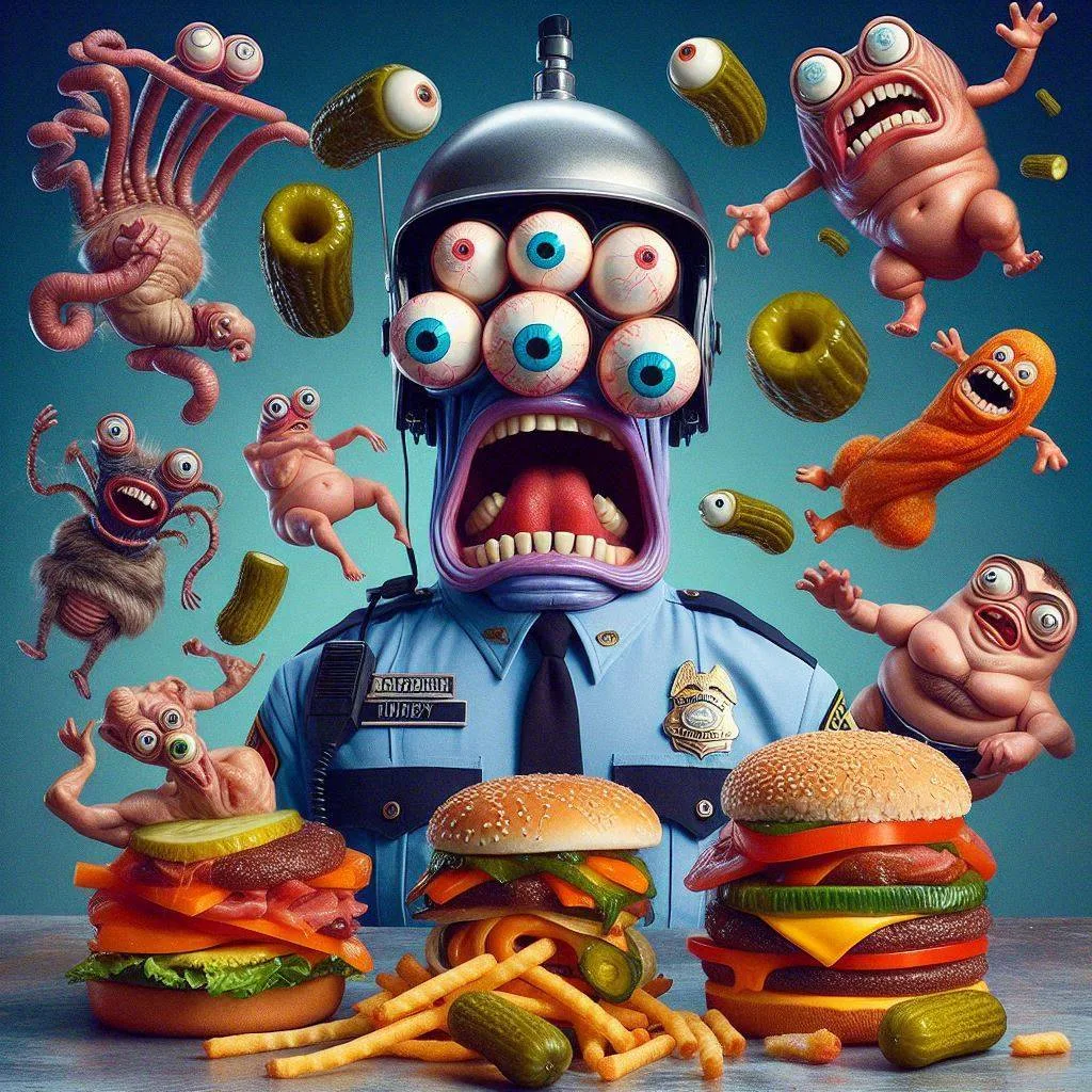 POLICE OFFICER SWALLOWING GROSS FAST FOOD NIGHTMARES