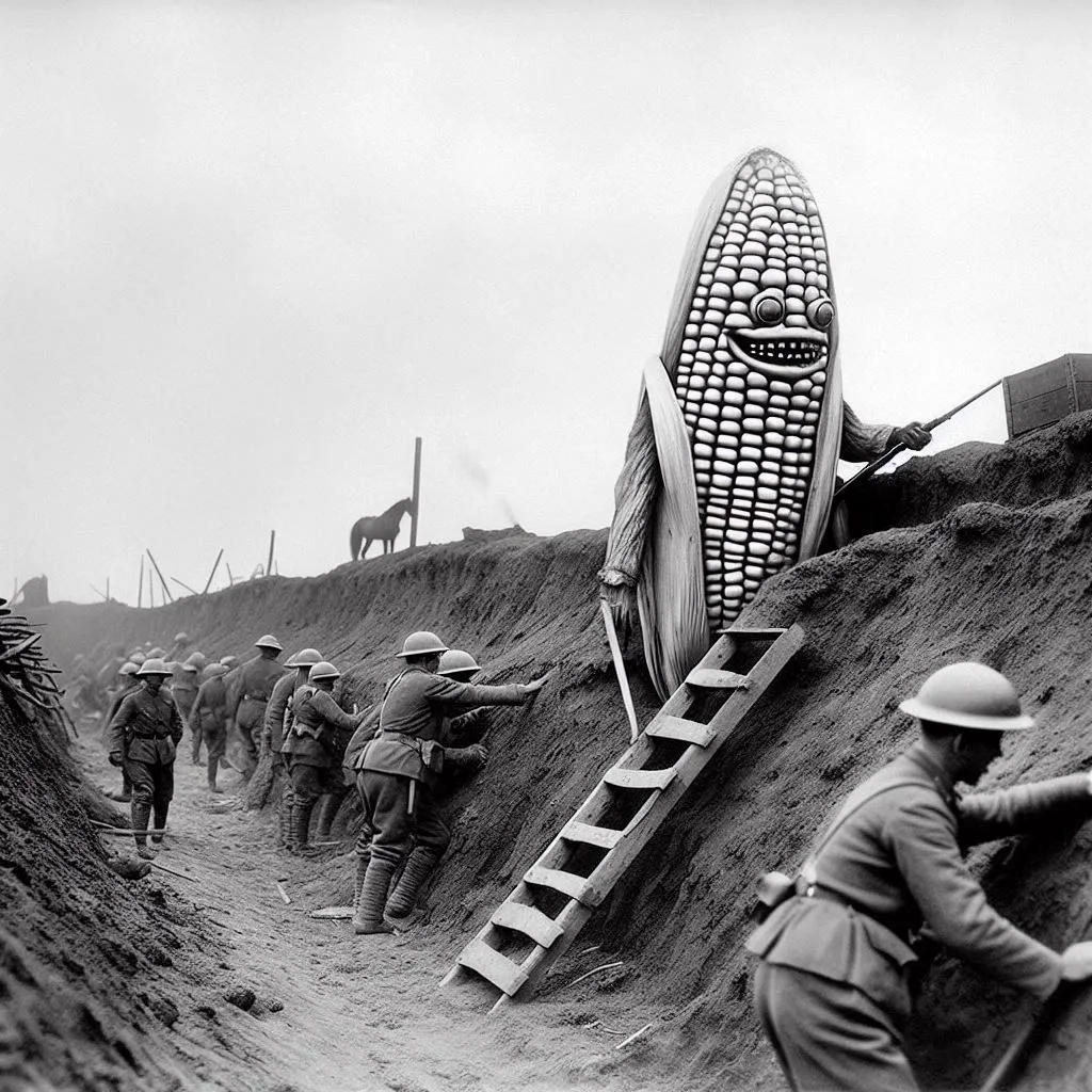 CORN MONSTER SHOVELING SOLDIERS INTO THE GRAVE