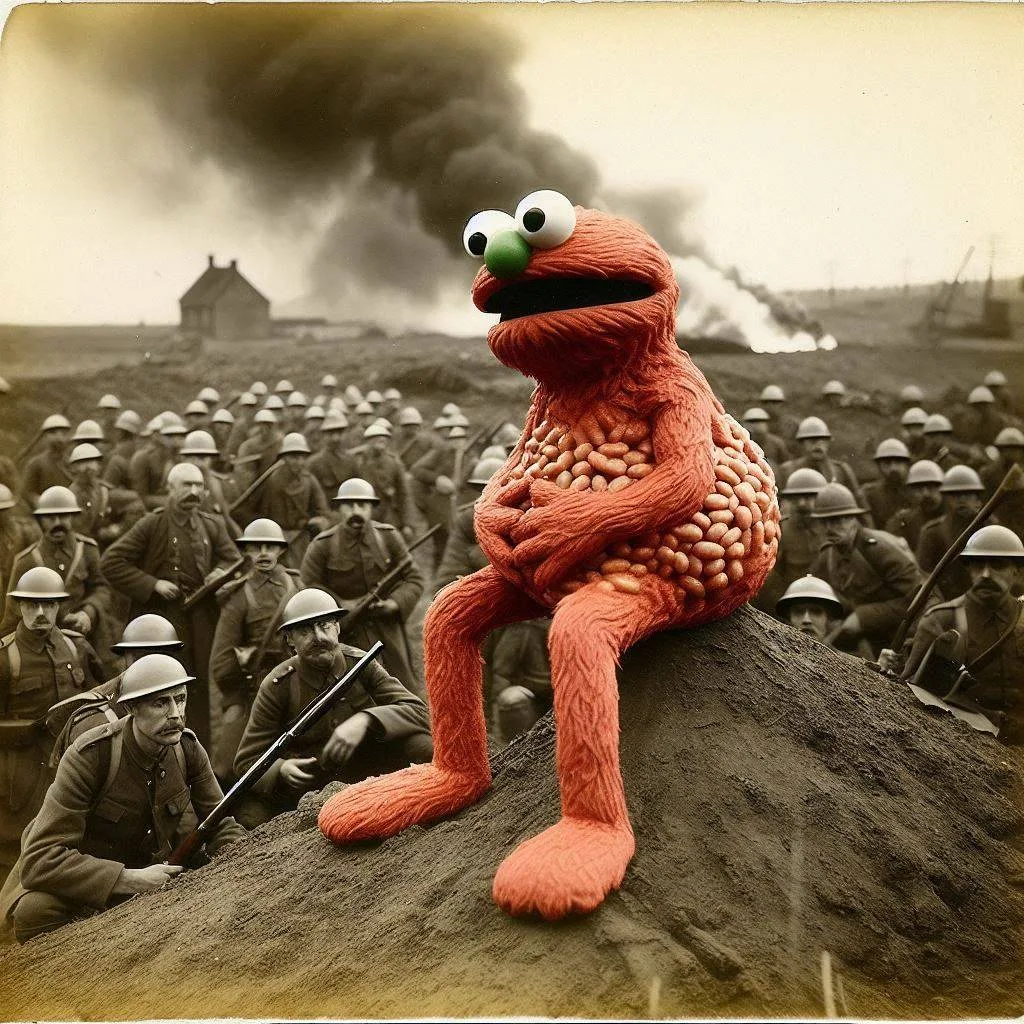 CLOWNISH FURBALL MOCKING WAR'S STUPIDITY