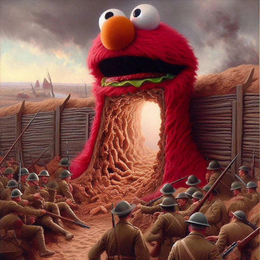 MONSTER GOBBLING THE SOULS OF FALLEN SOLDIERS