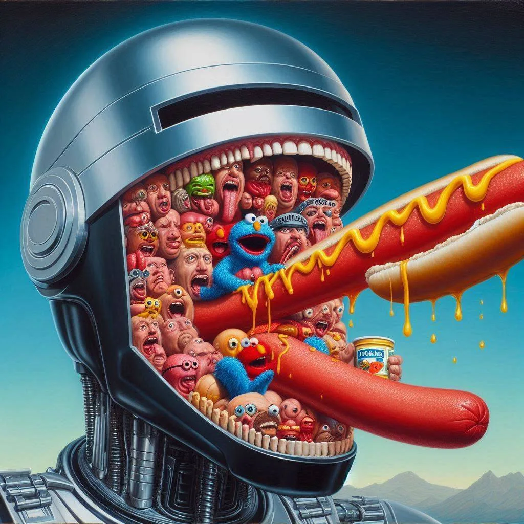 ROBOTIC MOUTH SPEWING FLESH AND FRANKFURTERS