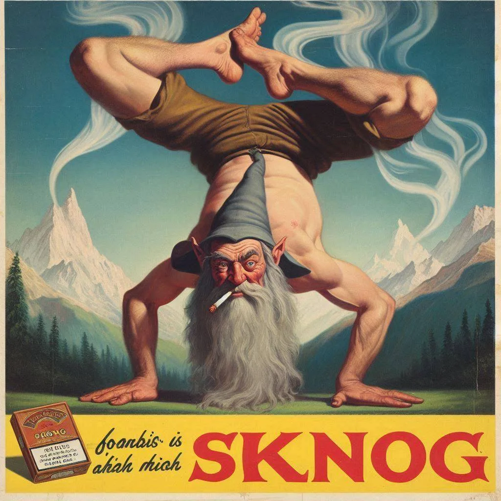 GNOME DOING YOGA WITH A CIGAR IN HIS ASS