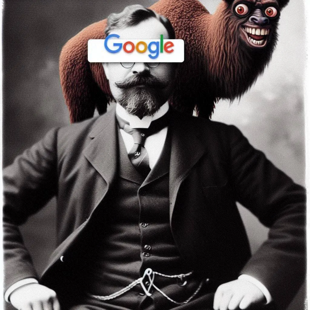 MAN WITH A MONKEY SHOVING GOOGLE UP HIS ASS