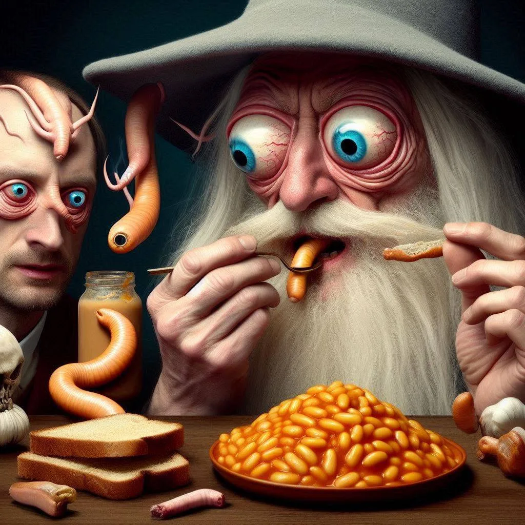 WIZARD EATING WORM-INFESTED BEANS FOR BREAKFAST