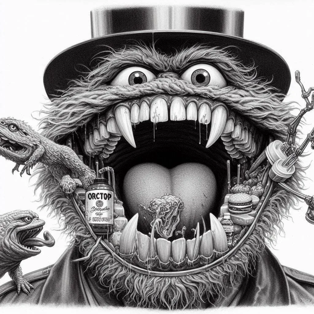 MONSTER GOBBLING GROSSNESS WITH A TOP HAT