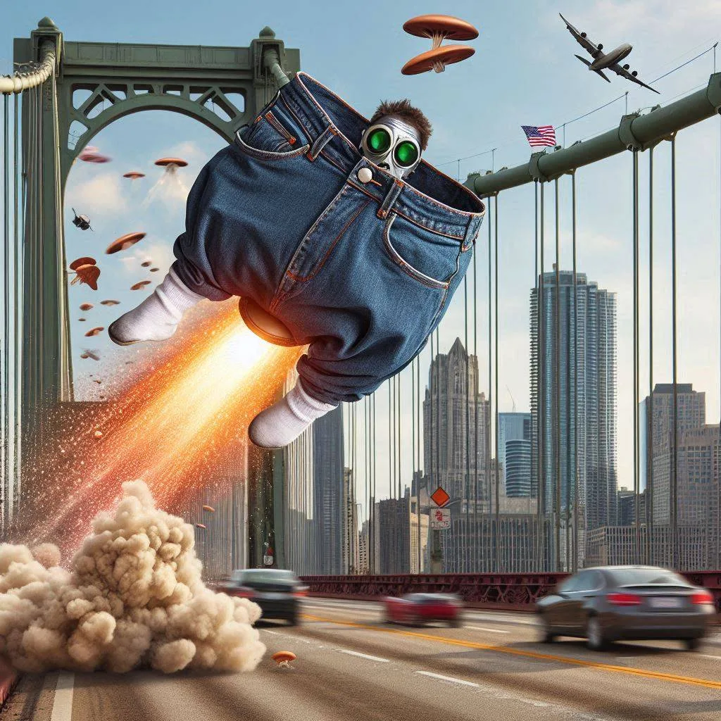 JEANS FLYING HIGH ON A FART ROCKET