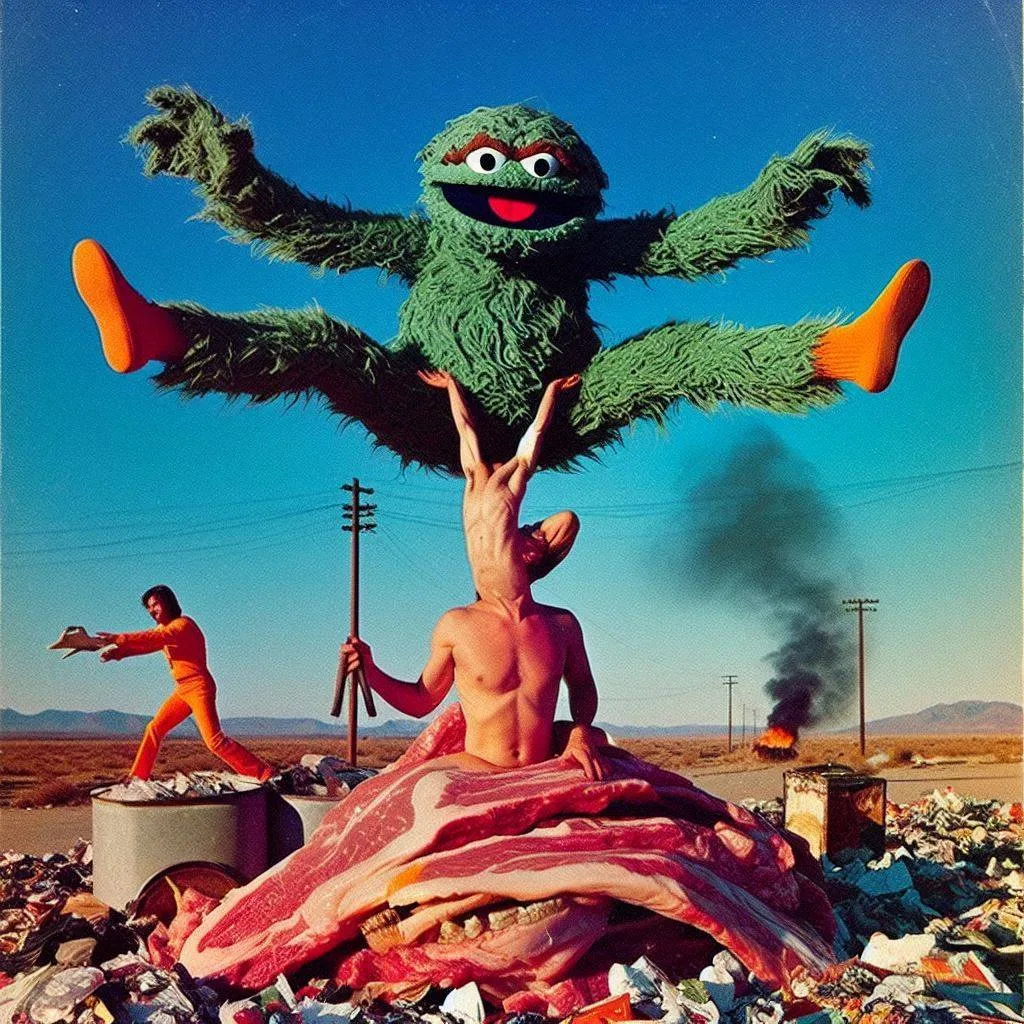 MONSTER HUMPING TRASH IN A MEAT LANDSCAPE