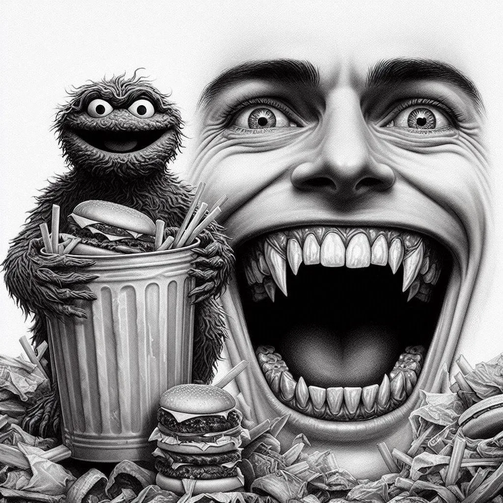 MONSTER MUNCHING ON GARBAGE AND HUMAN SOULS