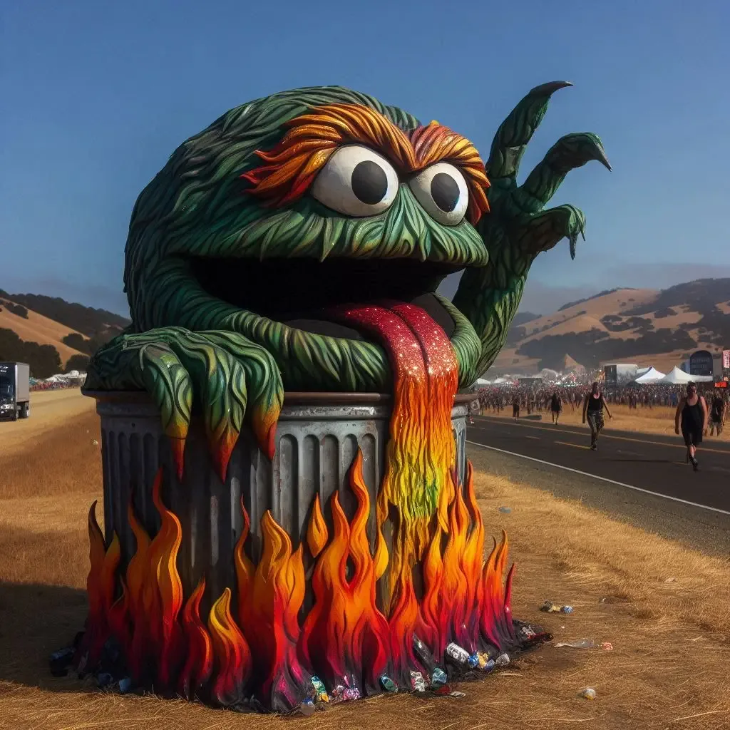 GARBAGE MONSTER SPITTING FIRE AND TRASH