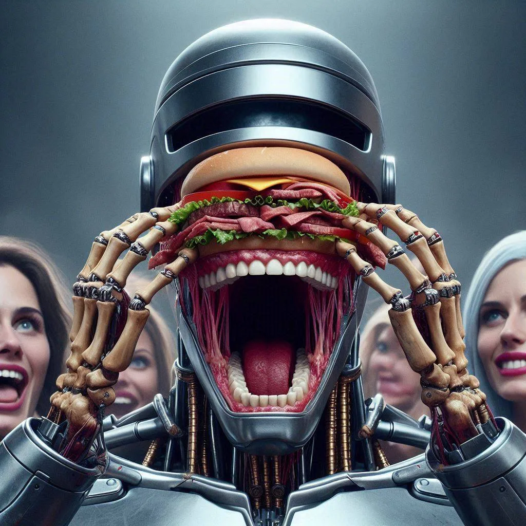 ROBOTIC MOUTH FEASTING ON HUMAN DELICACIES