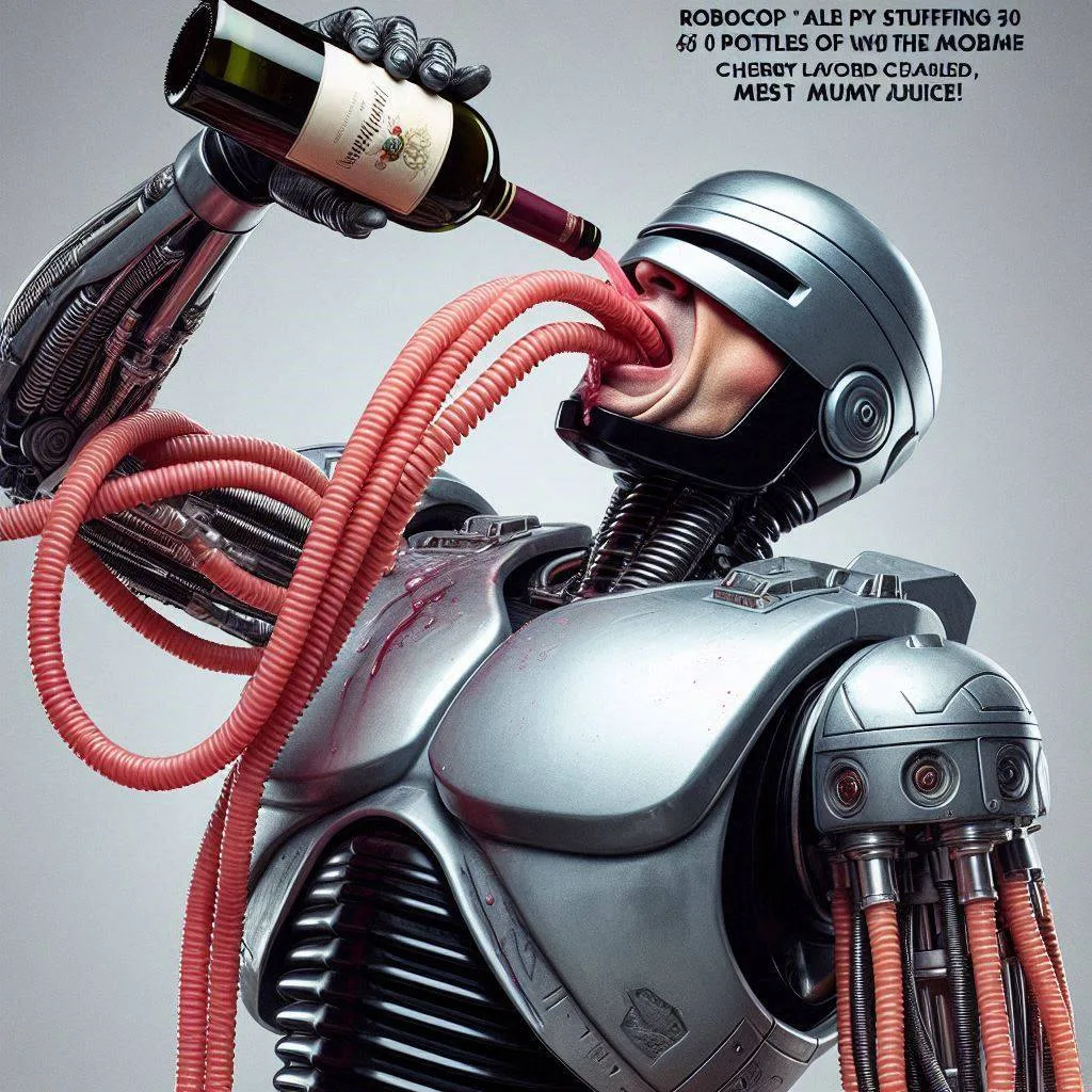 ROBOCOP CHUGGING WINE LIKE A MEAT MACHINE