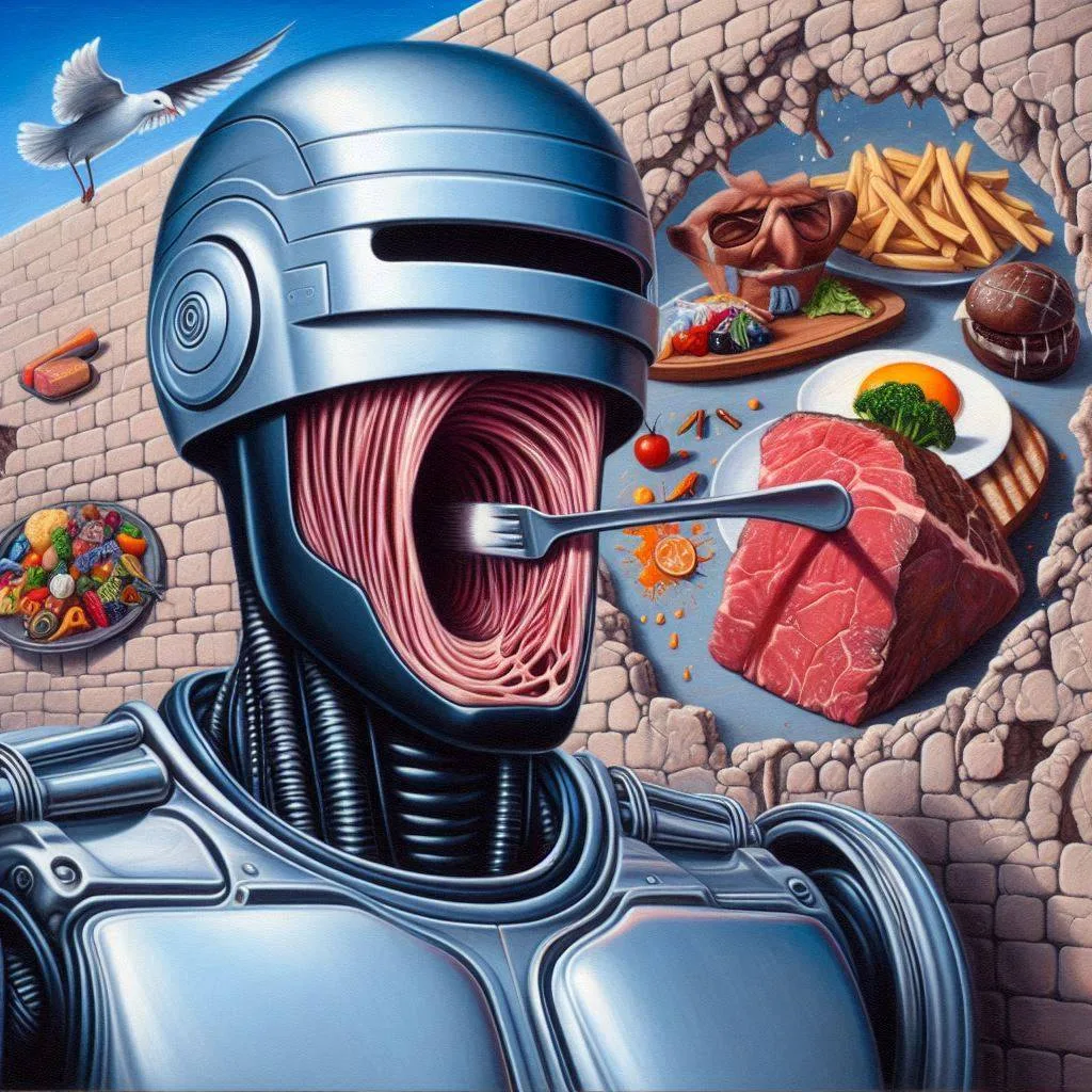 ROBOTIC MOUTH FEEDING ON HUMAN GUTS