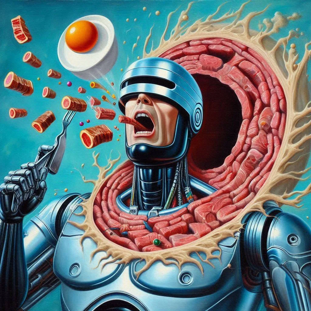 ROBOT GOBBLING MEAT LIKE A SICK FREAK
