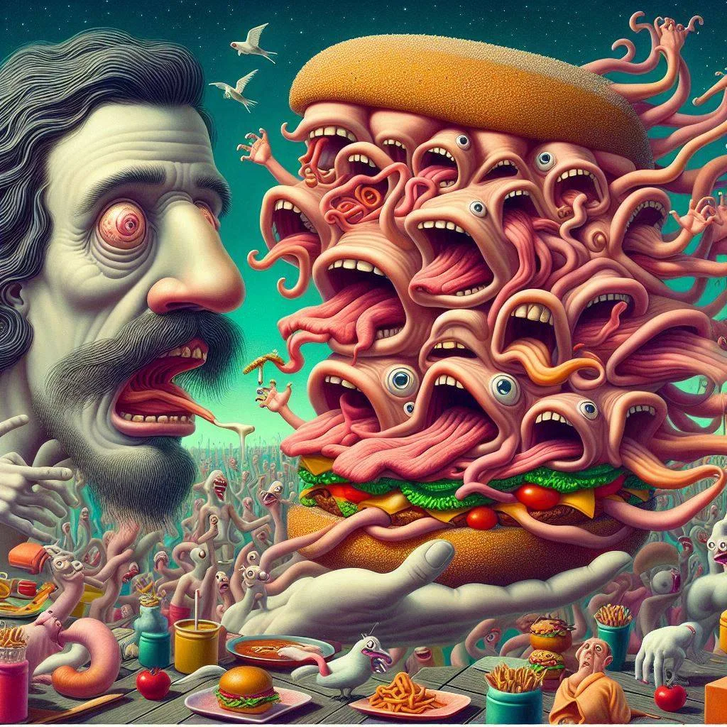 HAMBURGERS SCREAMING FOR A TASTE OF HUMANITY