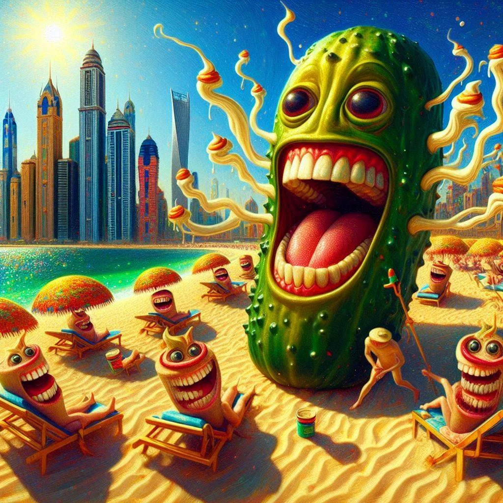PICKLE MONSTER EATING SUNSHINE AND SMILING TEETH