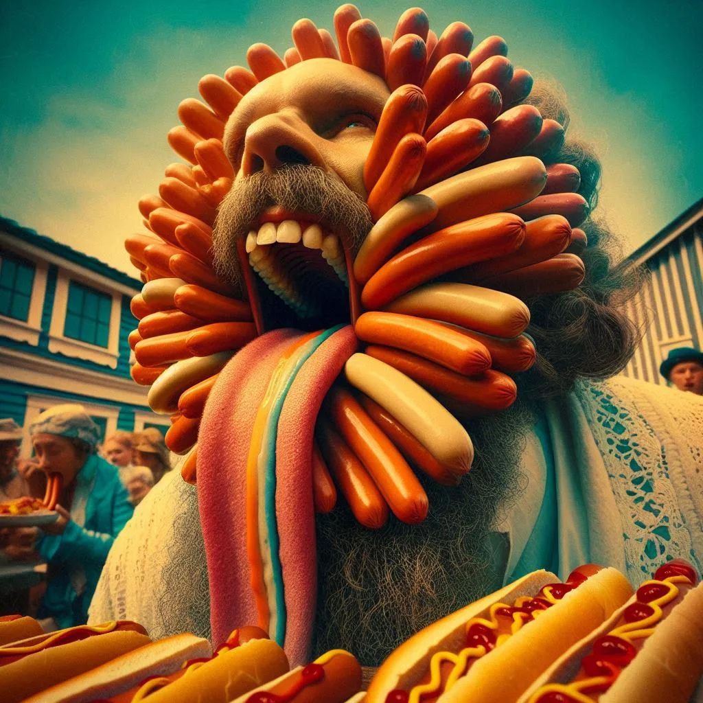 MAN WITH HOT DOGS FOR A FACE