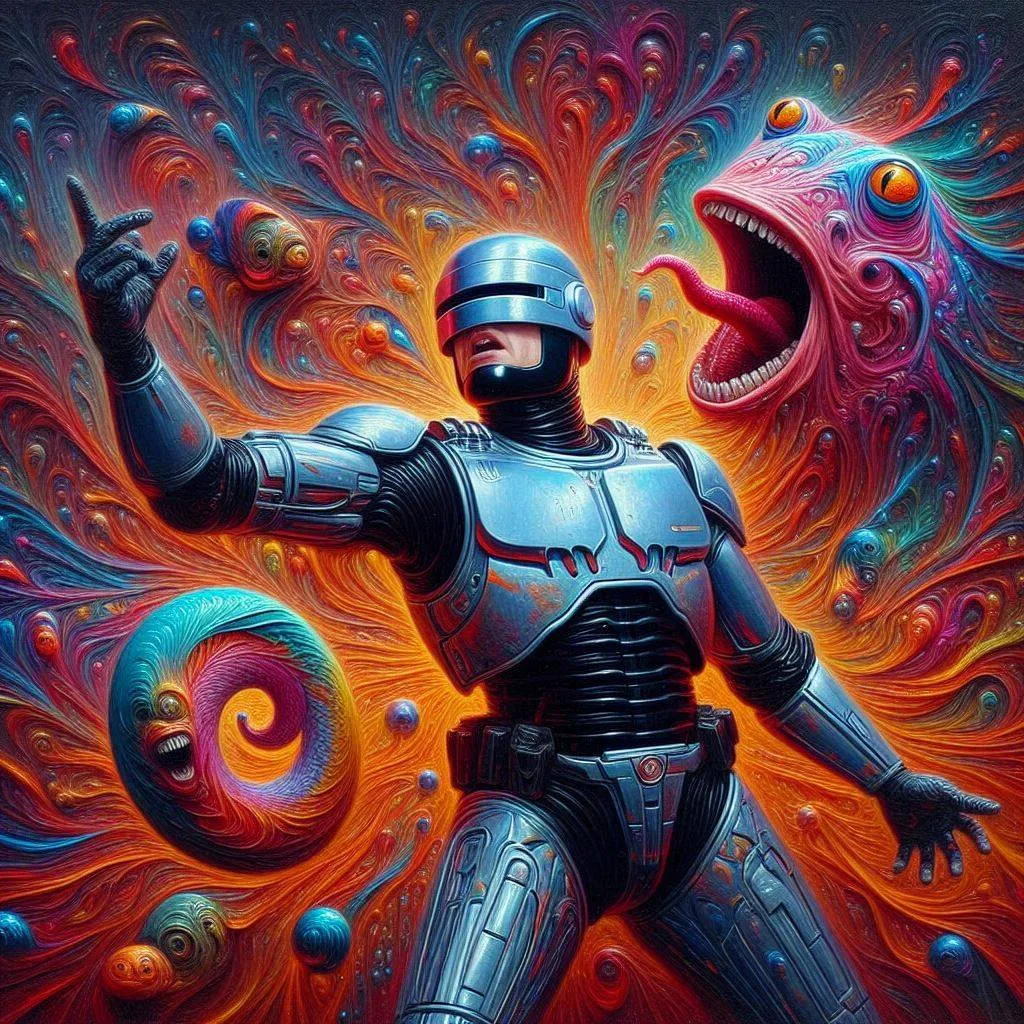 ROBOT FIGHTING MONSTERS IN A COSMIC ORGY