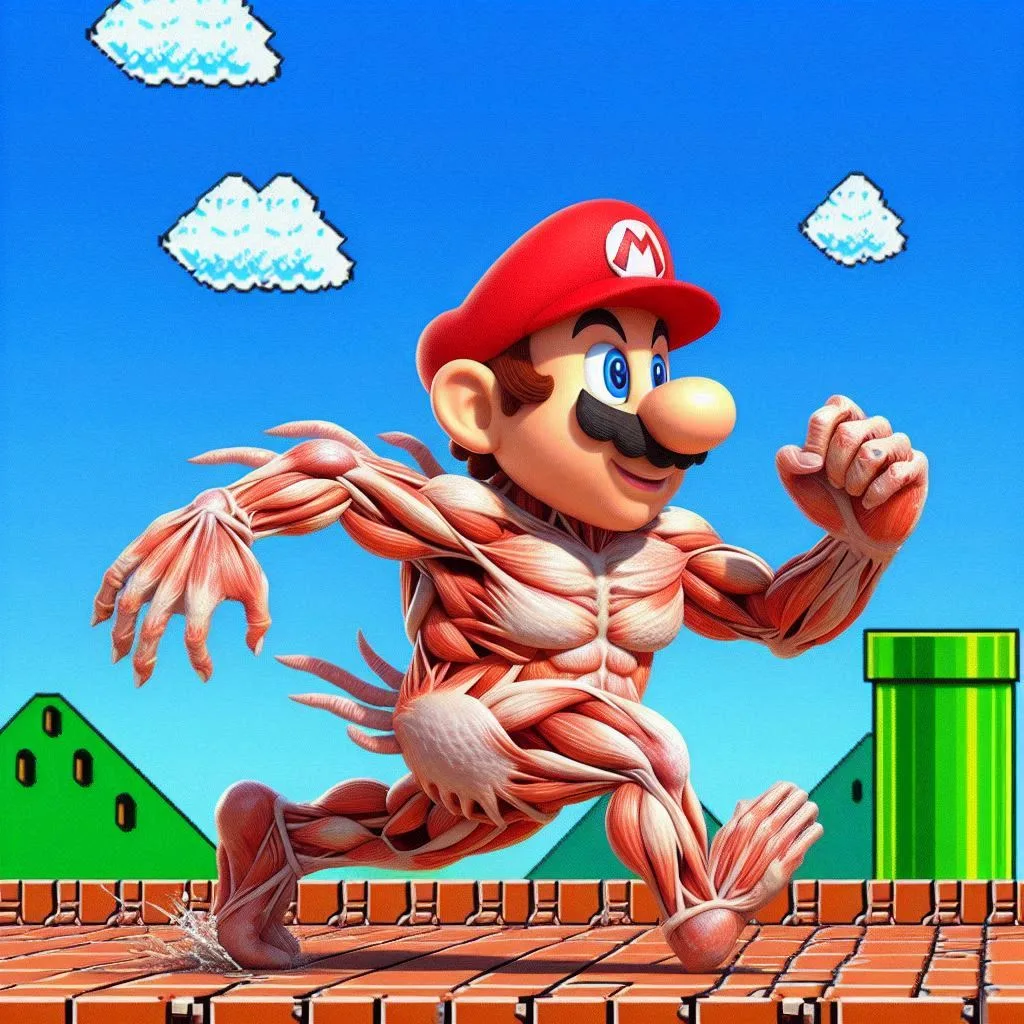 MUSCLES TEARING THROUGH PIXELATED FANTASY