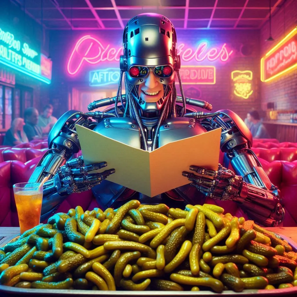 ROBOT GOBBLING PICKLES LIKE A GLUTTONOUS BEAST