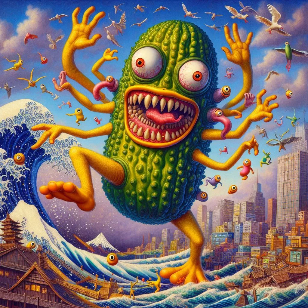 PICKLE MONSTER TEARING APART CITYSCAPES
