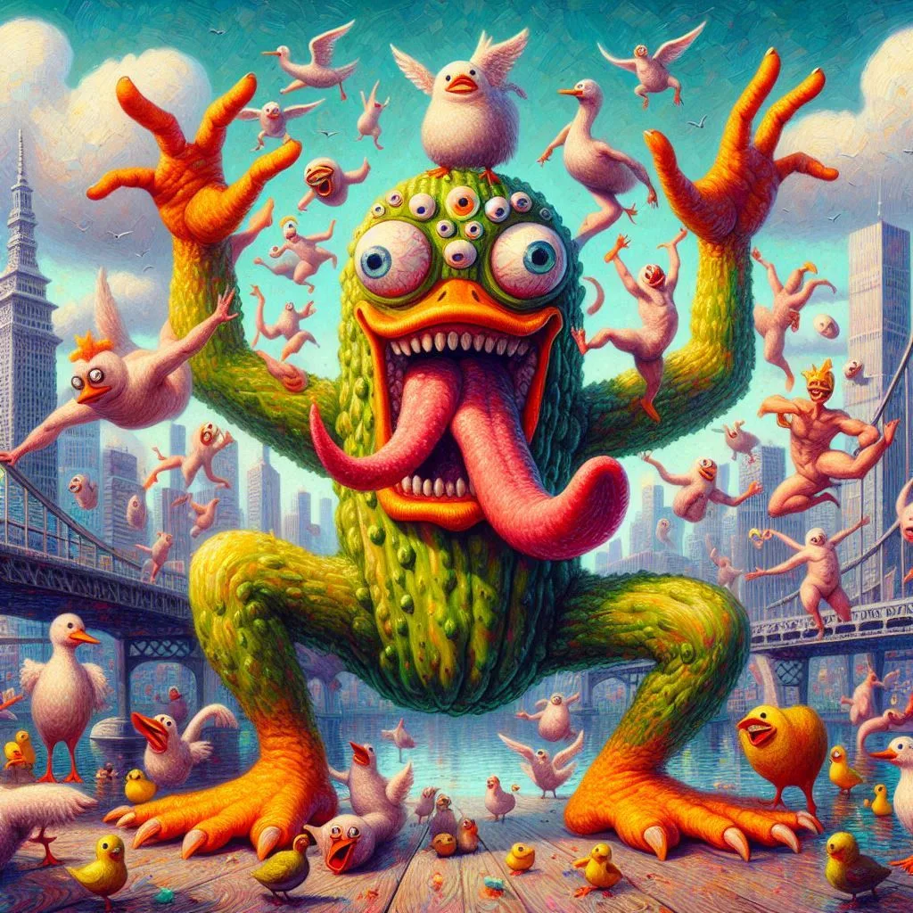 CUCUMBER MONSTER SPITTING OUT FEATHERED NIGHTMARES