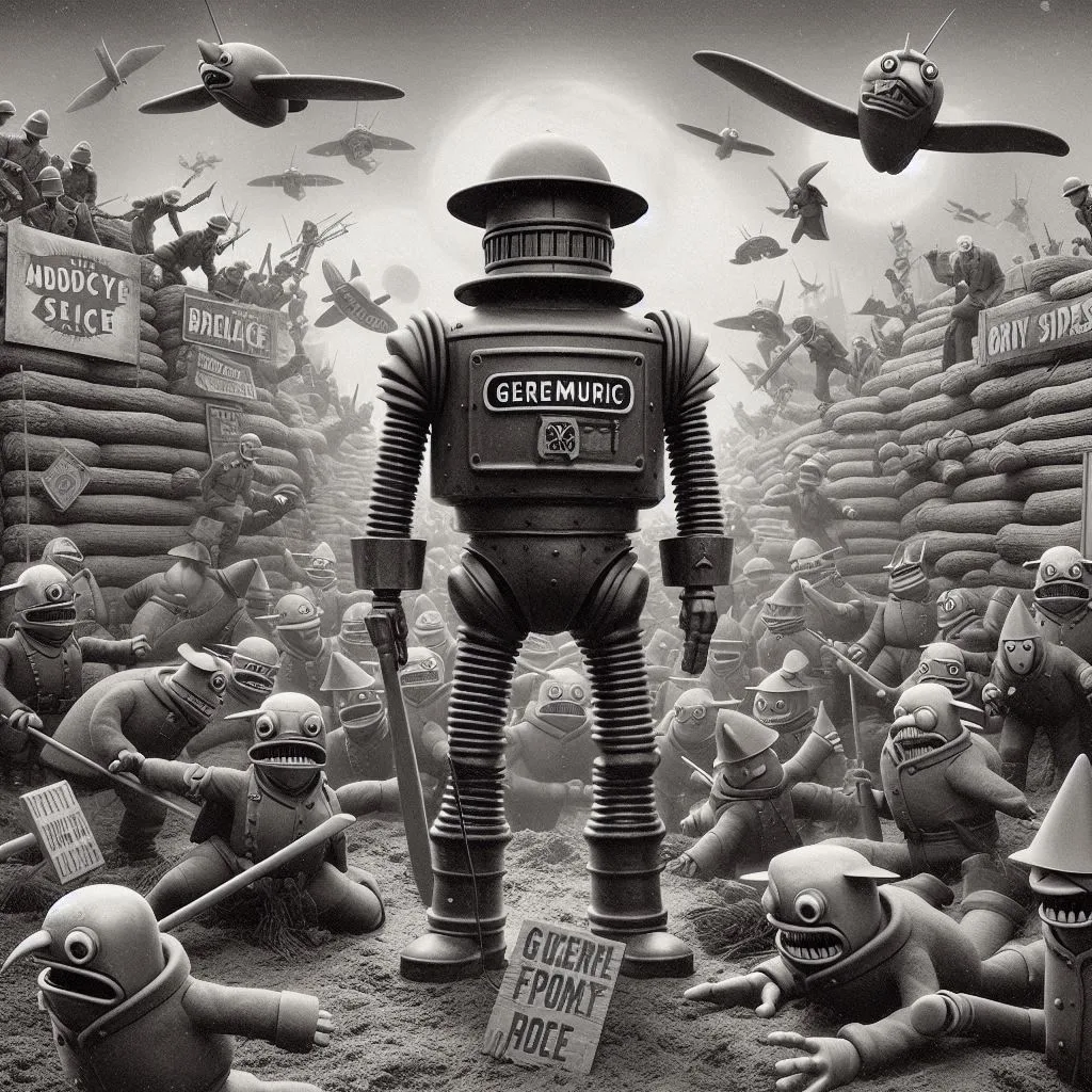 ROBOTS MARCHING INTO HELL'S MECHANICAL MOUTH