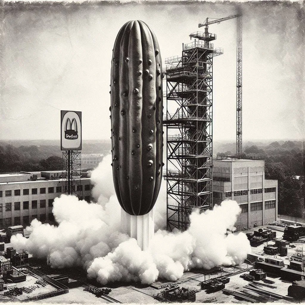 PICKLE ROCKET BLASTING OFF INTO FAST FOOD HELL