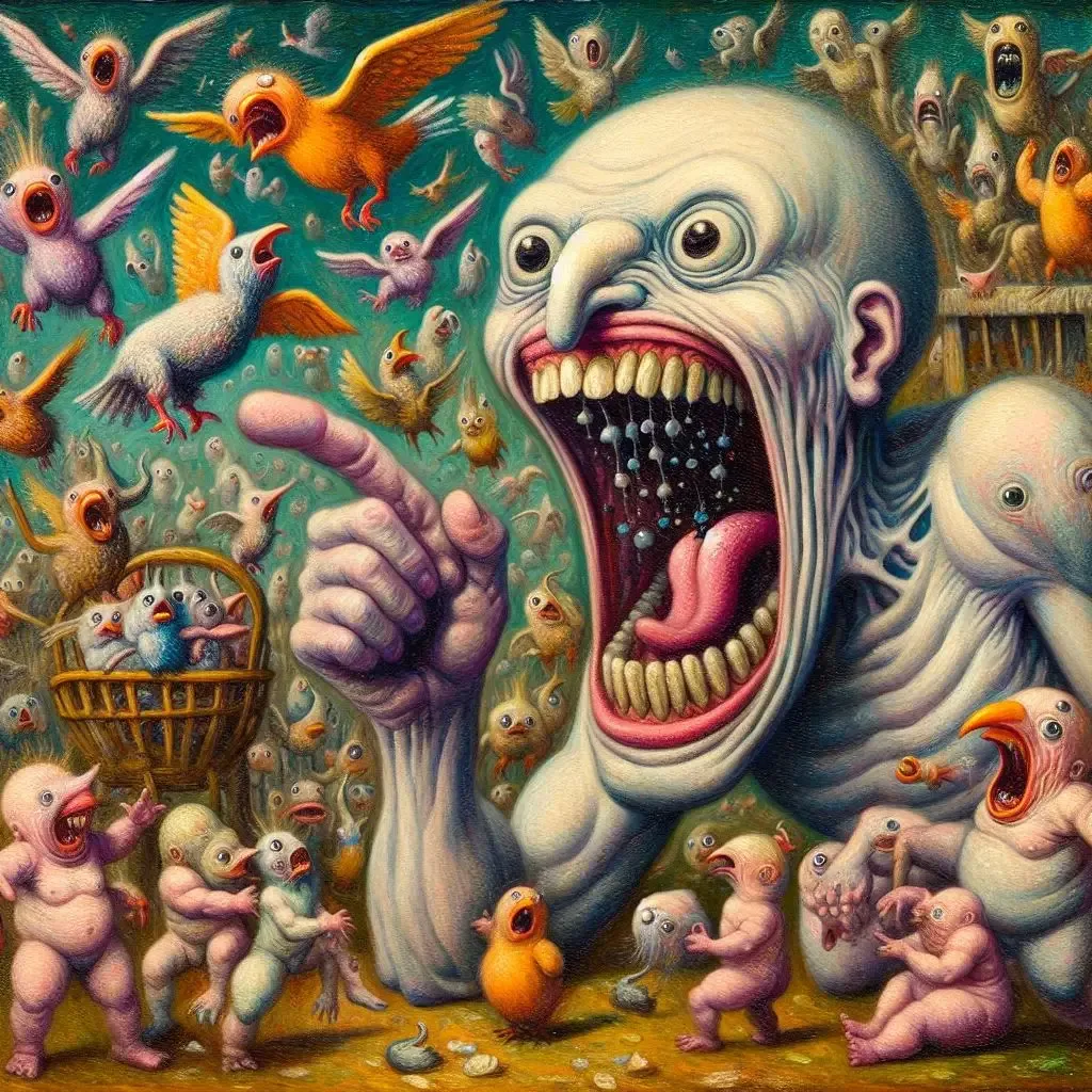 MONSTER SCREAMING AT A FLOCK OF FREAKS