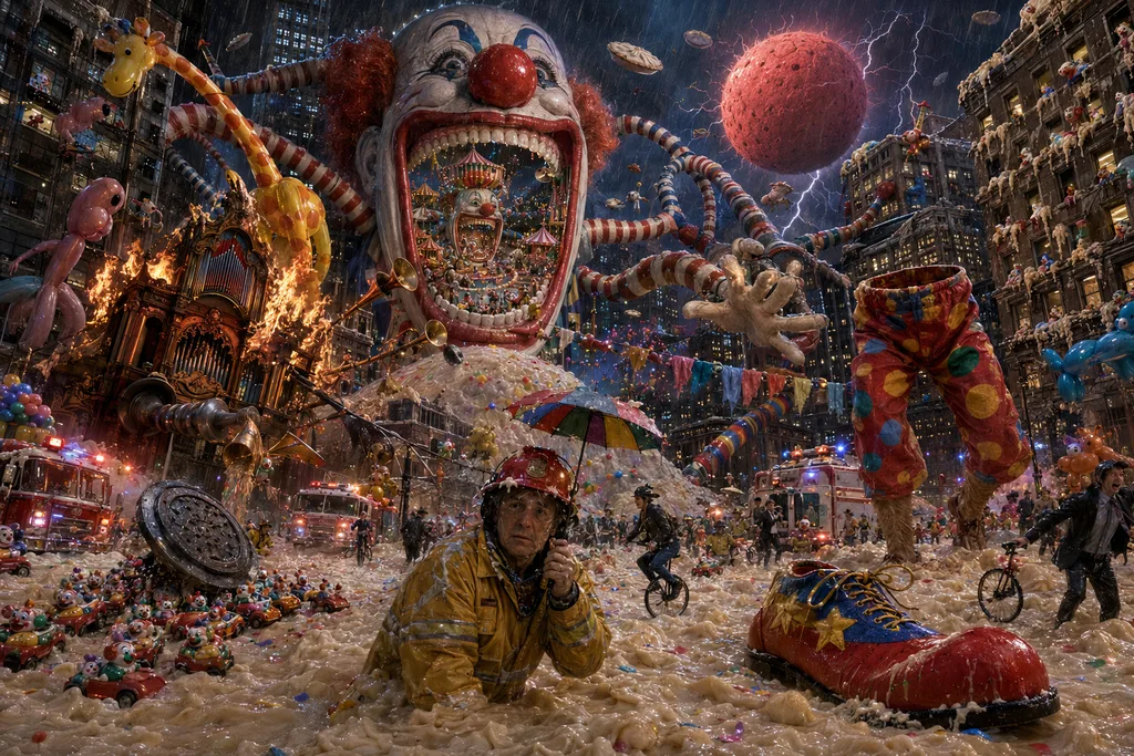 CLOWNS SHITTING RAINBOWS IN A NIGHTMARE CITY