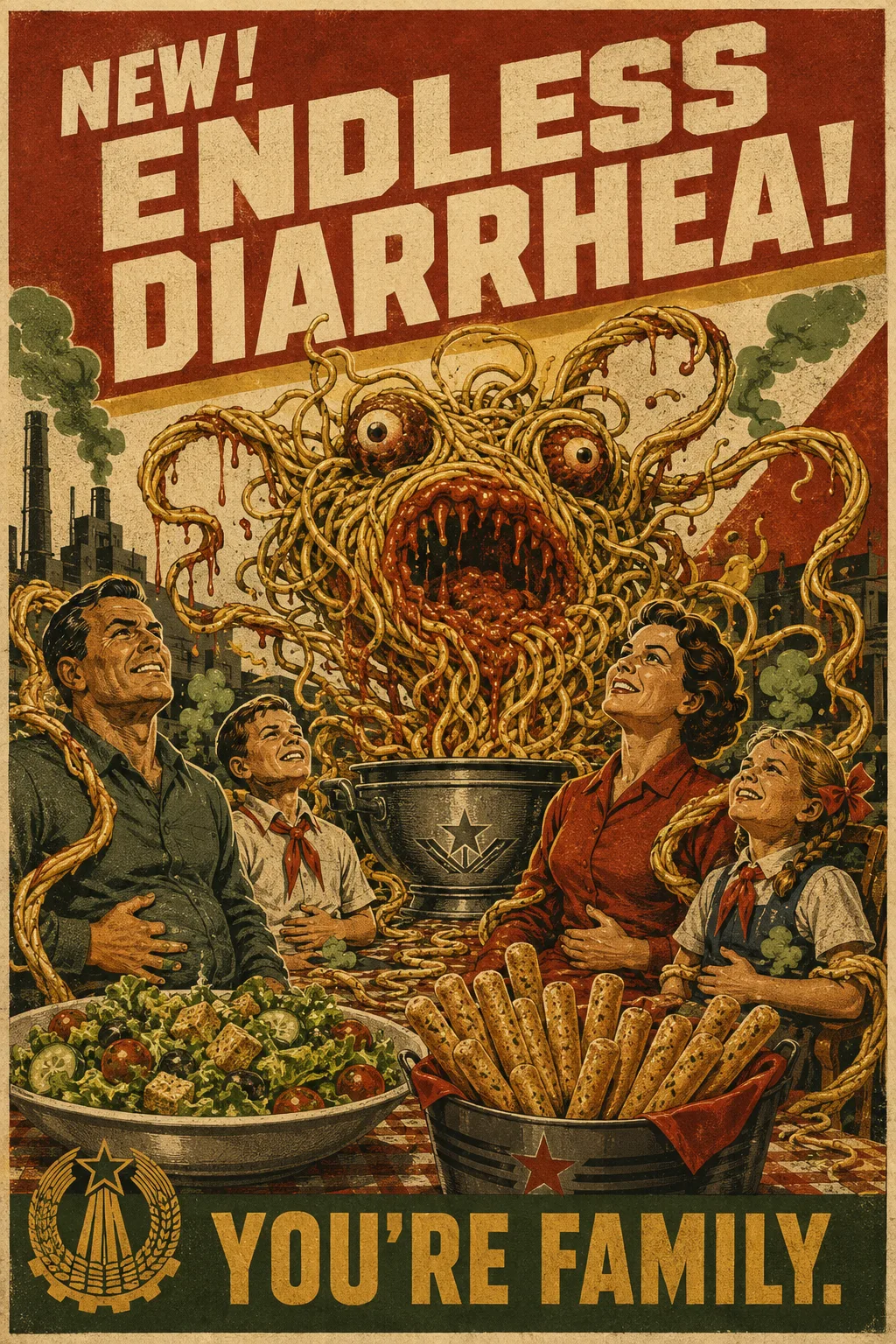 PASTA MONSTER SHITTING ON FAMILY VALUES